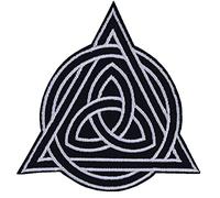 Écusson TRIQUETA |Patch du nœud nordique à coudre |Patch du triangle celtique à thermocoller | Appliqué symbole des éléments Terre/Air/Eau pour la naissance/la vie/la mort |90x90mm