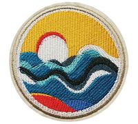 Écusson Vagues et Soleil Levant Patch Thermocollant Estampe Japonaise badge rond à thermocoller transfert à coller fer à repasser applique voyage brodé à coudre vêtement vacance t-shirt sun 9,1cm