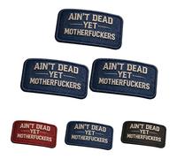 Écusson vintage à scratch « Pas encore mort », brodé, style militaire, un message de moralité rétro et sans fioritures, idéal pour sacs, gilets et équipements outdoor. (Blue-3pc)