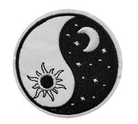Écusson Yin Yang Soleil Lune Étoiles Patch Thermocollant Yoga badge rond à thermocoller transfert à coller au fer à repasser applique brodé à coudre noir blanc veste vêtement taichi 6,9cm