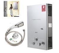 ECUTEE Chauffe eau gaz 18L 36 kW Propane Chauffe eau instantané gas Tankless LPG Chaudiere Avec pommeau de douche galvanisé et flexible de douche - Pour camping, en plein air et douche RV, Argent