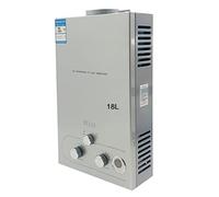 ECUTEE Chauffe-eau instantané au gaz liquéfié - 18 l - 36 kW - Avec pommeau de douche galvanisé et tuyau de douche - Pour le camping en plein air et la douche à fermeture éclair - Argenté
