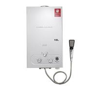 ECUTEE Chauffe eau instantané gaz 10L 20 kW propane Chauffe-eau gaz instantané Tankless Chaudiere avec pomme de douche à effet pluie et tuyau de douche pour camping en plein air et douche RV, Argent