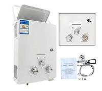 ECUTEE LPG Chauffe-eau instantané au gaz propane 6 l 12 kW Brûleur portable sans réservoir avec kit de pommeau de douche pour petites maisons, cabines de voilier, pour camping-cars, camping, blanc
