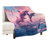 ECWECC Dauphin Plaid Créature de la Mer Couvertures Et Plaids en Microfibre Moelleuse Couverture De Voyage pour Enfant Adolescents Cadeau De Fin D'études 168x228cm