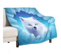 ECWECC Plaid Polaire Le Renard Blanc Plaide Imprimé Animaux Couverture en Polaire Douce Fluffy SnLaid Couverture De Voyage pour Enfant Adolescents Cadeau De Fin D'études 130x180cm