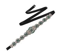 ECYC Ltd Ceinture de robe de mariée en strass vert émeraude avec strass pour robe de demoiselle d'honneur, Ruban noir, taille unique