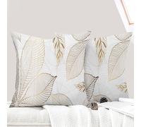 ECZOIL Lot de 2 Decorative Housse de Coussin 40x40 cm Feuilles Housse de Canapé Décoratifs Motif Plante à Taie d'oreiller pour Maison Salon Chambre et Ferme - Feuilles Dorées