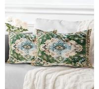 ECZOIL Lot de 2 Decorative Housse de Coussin 40x60 cm Boho Ethnique Vintage en Canapé Taie d'oreiller Douce pour Maison Salon Chambre Canape Bohème Art déco - Verte