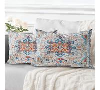 ECZOIL Lot de 2 Decorative Housse de Coussin 40x60 cm Boho Ethnique Vintage en Canapé Taie d'oreiller Douce pour Maison Salon Chambre Canape Bohème Art déco - Orange Bleu
