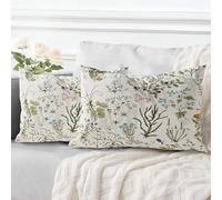 ECZOIL Lot de 2 Decorative Housse de Coussin 40x60 cm Flowers Housse de Canapé Décoratifs Motif Plante à Fleurs Sauvages Taie d'oreiller pour Chambre et Ferme Maison Salon -Sauge