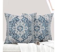 ECZOIL Lot de 2 Decorative Housse de Coussin 45x45 cm Boho Ethnique Vintage en Canapé Taie d'oreiller Douce pour Maison Salon Chambre Canape Bohème Art déco - Bleu/Blanc