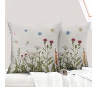 ECZOIL Lot de 2 Decorative Housse de Coussin 45x45 cm Flowers Housse de Canapé Décoratifs Motif Plante à Fleurs Sauvages Taie d'oreiller pour Maison Salon Chambre et Ferme - Fleurs Colorées