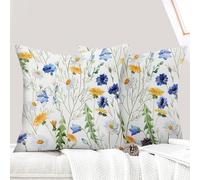 ECZOIL Lot de 2 Decorative Housse de Coussin 45x45 cm Flowers Housse de Canapé Décoratifs Motif Plante à Fleurs Sauvages Taie d'oreiller pour Maison Salon Chambre et Ferme - Marguerite Jaune