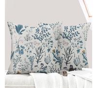 ECZOIL Lot de 2 Decorative Housse de Coussin 45x45 cm Flowers Housse de Canapé Décoratifs Motif Plante à Fleurs Sauvages Taie d'oreiller pour Chambre et Ferme Maison Salon - Fleur Rétro Bleue