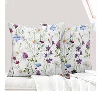 ECZOIL Lot de 2 Decorative Housse de Coussin 50x50 cm Flowers Housse de Canapé Décoratifs Motif Plante à Fleurs Sauvages Taie d'oreiller pour Maison Salon Chambre et Ferme - Marguerite Violette