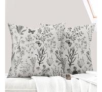 ECZOIL Lot de 2 Decorative Housse de Coussin 50x50 cm Flowers Housse de Canapé Décoratifs Motif Plante à Fleurs Sauvages Taie d'oreiller pour Chambre et Ferme Maison Salon - Fleurs Rétro Noir Blanc