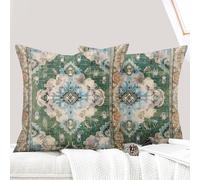 ECZOIL Lot de 2 Decorative Housse de Coussin 60x60 cm Boho Ethnique Vintage en Canapé Taie d'oreiller Douce pour Maison Salon Chambre Canape Bohème Art déco - Verte