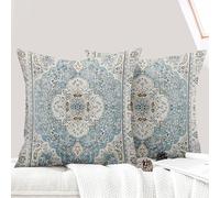 ECZOIL Lot de 2 Decorative Housse de Coussin 60x60 cm Boho Ethnique Vintage en Canapé Taie d'oreiller Douce pour Maison Salon Chambre Canape Bohème Art déco - Bleu Ciel