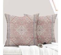 ECZOIL Lot de 2 Housse de Coussin 45x45 cm Boho Ethnique Vintage Housses Coussins Décoratifs Taie d'oreiller 18x18 inch pour Maison Salon Chambre - Rose