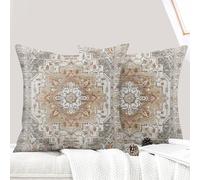 ECZOIL Lot de 2 Housse de Coussin 50x50 cm Boho Ethnique Vintage Housses Coussins Décoratifs Taie d'oreiller 20x20 Pouces pour Maison Salon Chambre - Brun
