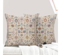 ECZOIL Lot de 2 Housse de Coussin 60x60 cm Boho Ethnique Vintage Housses Coussins Décoratifs Taie d'oreiller 24x24 Pouces pour Maison Salon Chambre - Floral Crème