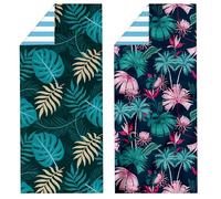 ECZOIL Lot de 2 Serviettes De Plage Double Face en térylène, 180 x 80cm Serviette De Plage Extra Large sans Sable Dock and Bay pour Femme Homme, Vacances, Natation, Camping-Feuille