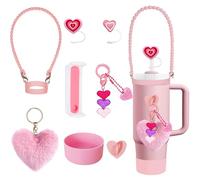 ECZOIL Stanley Cup Accessories, 8 pièces Comprend une housse anti-éclaboussures, un sous-verre, une housse en paille, une sangle de poignée de bouteille d’eau, pour Stanley Cup 40oz&30oz-Rose