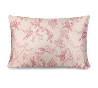 ECZOIL Taie d'oreiller 50x70cm Soie de Polyester avec Fermeture Éclair，Housse de Coussin Rectangulaire Doux et Lisse pour Cheveux et Peau Motif Floral-Oiseau Rose(1 Pièce)