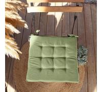 ED ENJOY HOME Galette de Chaise Extérieur & Intérieur, Vert Olive, 40x40cm, déperlant traité Anti-UV, pour Jardin Terrasse, Epaisseur 3cm, avec Rubans Nouettes, Collection Waltz