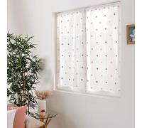 ED ENJOY HOME Paire de Vitrage Passe Tringle, Blanc, 60x160cm, Motif Gris/Rose Rond Brodé, 100% Polyester, Collection Smarties