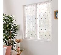 ED ENJOY HOME Paire de Vitrage Passe Tringle, Blanc, 60x90cm, Motif Gris/Rose Rond Brodé, 100% Polyester, Collection Smarties