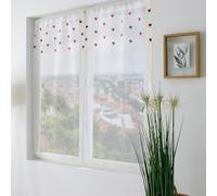 ED ENJOY HOME Paire de vitrages Blanc 60×120 cm, Passe Tringle, Broderie Cœurs Rouge, pour Chambre et Salon