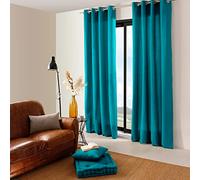 ED Enjoy Home Rideau avec Œillets argentés, 135x240cm, Bleu Canard, 100% Coton, Tissu Certifié Oeko-TEX, Collection Panama