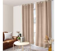 ED ENJOY HOME Rideau Beige Naturel 140×240 cm, Œillets Métal, Tissu Microfibre, Aspect Voile de Coton, pour Chambre et Salon