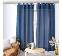 ED ENJOY HOME Rideau Bleu Marine 140×240 cm, Œillets Métal, Tissu Microfibre, Aspect Voile de Coton, pour Chambre et Salon
