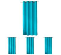 ED ENJOY HOME Rideau Décoratif à Œillets argentés, 140x240 cm, Bleu Turquoise, 100% Polyester, Satiné, Collection Basic (Lot de 4)