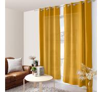 ED ENJOY HOME Rideau Jaune Moutarde 140×240 cm, Œillets Métal, Tissu Microfibre, Aspect Voile de Coton, pour Chambre et Salon