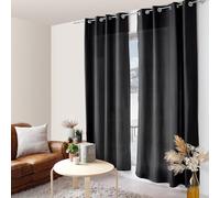 ED ENJOY HOME Rideau Noir 140×240 cm, Œillets Métal, Tissu Microfibre, Aspect Voile de Coton, pour Chambre et Salon