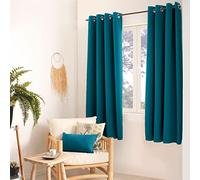 ED ENJOY HOME Rideau Occultants Basic - 8 œillets argentés - diam 4cm - 100% Polyester - Tissu Certifié Oeko-TEX - 140x180cm - Coloris Bleu Canard