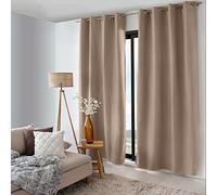 ED ENJOY HOME Rideau Thermique Occultant avec Œillets, Beige Naturel, 135x240cm, 100% Polyester, Velours Tramé, Doublure Polaire, Collection Nordica