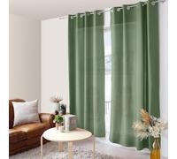 ED ENJOY HOME Rideau Vert Sauge 140×240 cm, Œillets Métal, Tissu Microfibre, Aspect Voile de Coton, pour Chambre et Salon