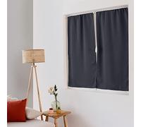 ED ENJOY HOME Rideau Vitrage Occultant, Passe Tringle, Gris Foncé, 60x120cm, 100% Polyester, Tissu Certifié Oeko-TEX, Collection Réglisse