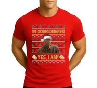 Ed Gein - I'm Going Drinking Yes, I Am! | Ugly Christmas Christmas T-shirt pour homme, rouge, L
