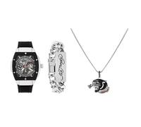 ED HARDY Ensemble de 3 montres pour homme avec collier et bracelet Argenté