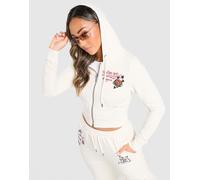 Ed Hardy Flame Tiger Cropped Full Zip Hoodie - Blanc S