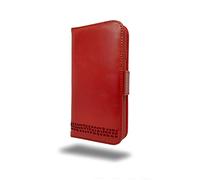 Ed Hicks Étui portefeuille pour iPhone 14 Plus 6.7",Cuir véritable,Système de protection Quad,Blocage RFID,Porte-cartes,Nombreuses fonctionnalités uniques,Rouge vintage avec une patine unique