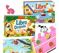ED-Lumos Lot de 2 livres d'activités espagnol pour enfants de 3 à 6 ans - Autocollants réutilisables avec fermeture - Jouet pédagogique pour tout-petits (animaux + thèmes du trafic)