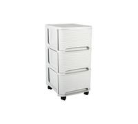 EDA Tour de rangement plastique STONE moderne 3 tiroirs 14 L avec roulettes – Blanc