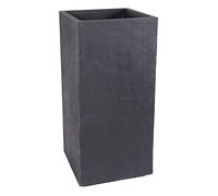 EDA - Bac à Fleurs Carré Haut Volcania 31 L - Décor Imitation Pierre - Double Paroi - Zone de Rétention d'eau - 39,5 x 39,5 x 80 cm - Gris Anthracite